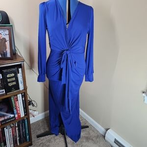 Pretty Garden XL Royal Blue Wrap Dress with Split and Front Bow